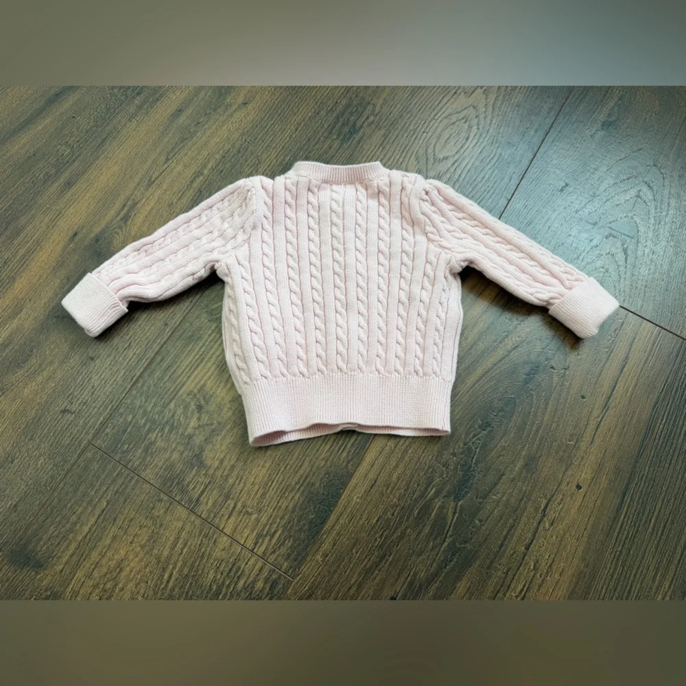 Bundle of Ralph Lauren Girls Pink Footie and Cable Knit Cardigan Size 6 Months